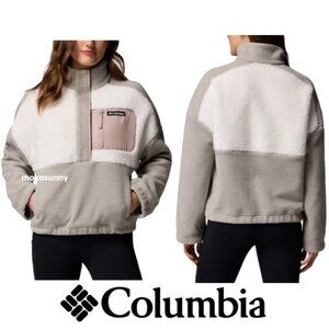 NWT Columbia Ladies' Half Snap Sherpa Fleece Pullover, Grey (Dove/Sea Salt/Crush